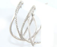 New Frederic Sage Diamond Crossover Hoop Earrings in 14K White Gold