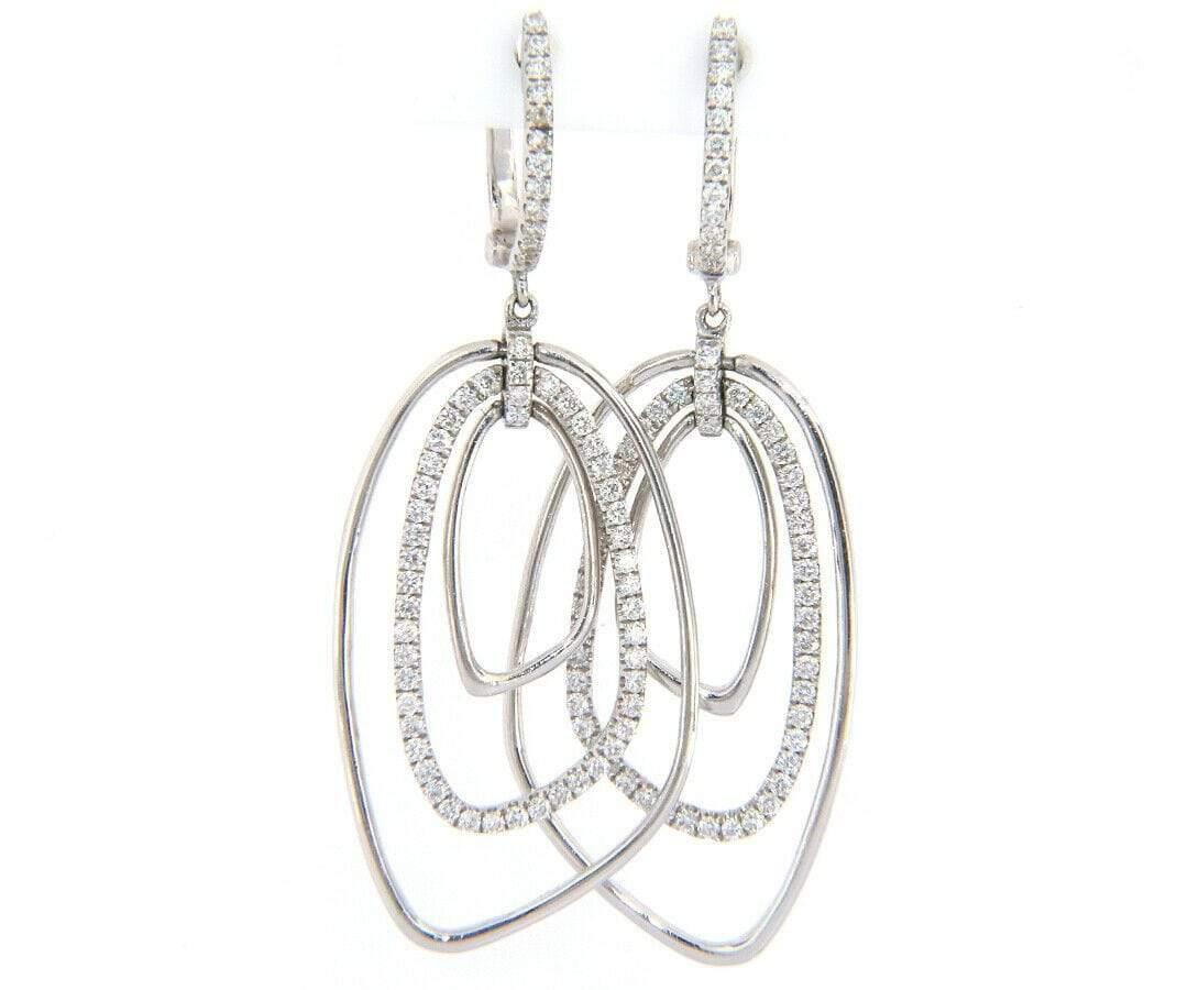 Round Cut New Frederic Sage Diamond Layered Dangle Earrings in 14K White Gold For Sale