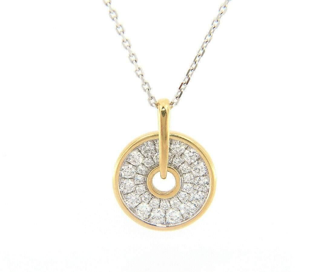 Round Cut New Frederic Sage Pave Diamond Two Tone Spin Disc Pendant Necklace in 14K For Sale