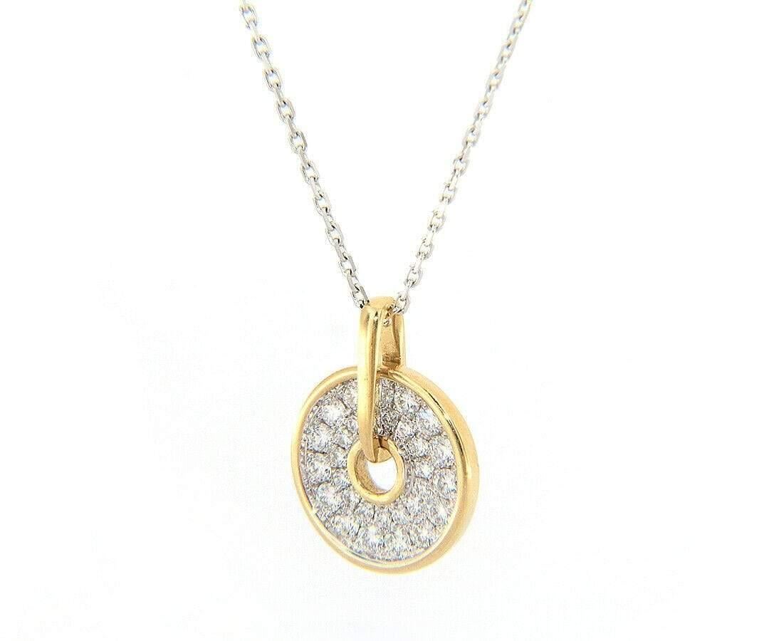 New Frederic Sage Pave Diamond Two Tone Spin Disc Pendant Necklace in 14K In New Condition For Sale In Vienna, VA