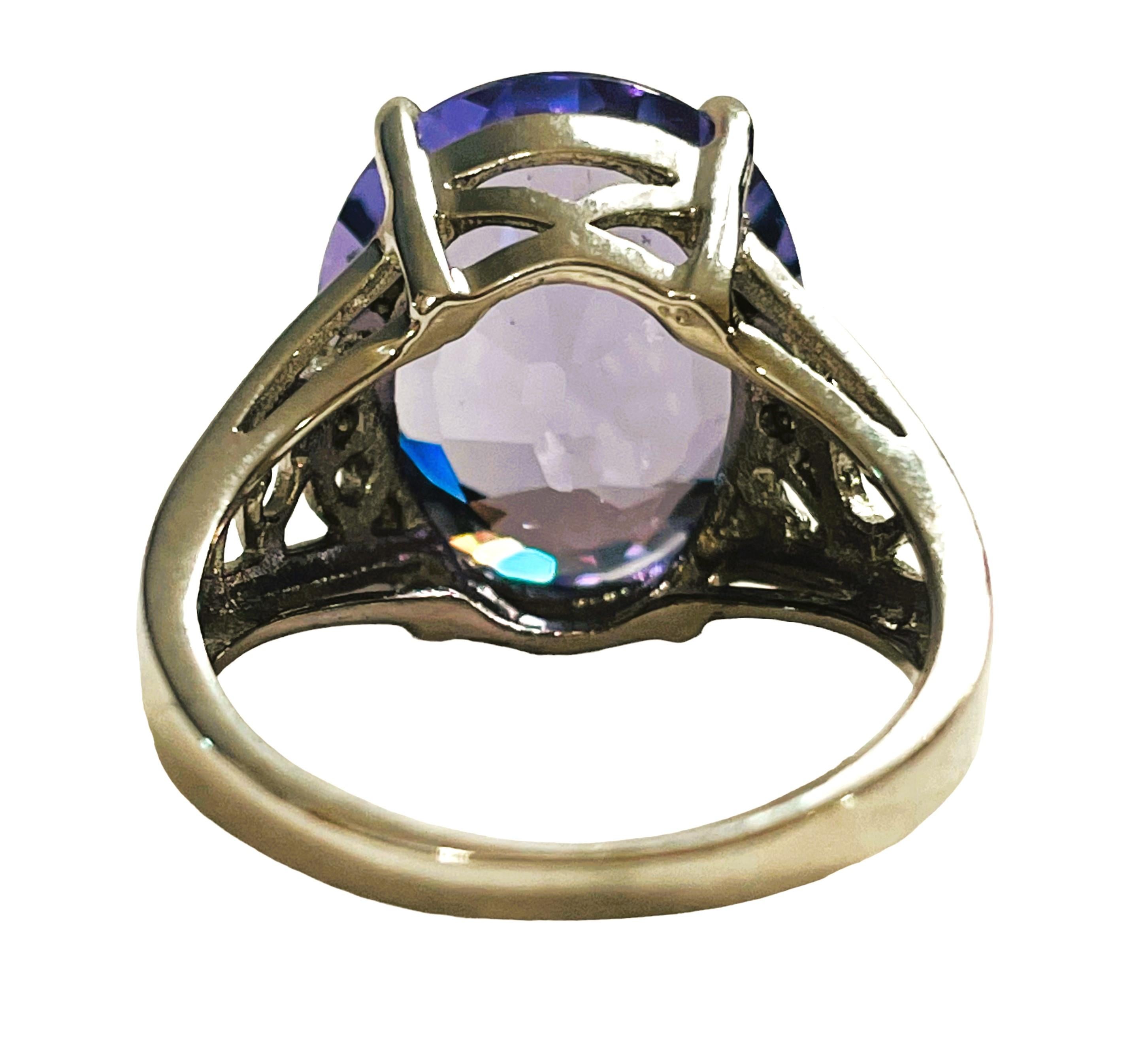 Oval Cut New Free of Inclusions African Blue Purple Spinel & Sapphire Sterling Ring 5.75