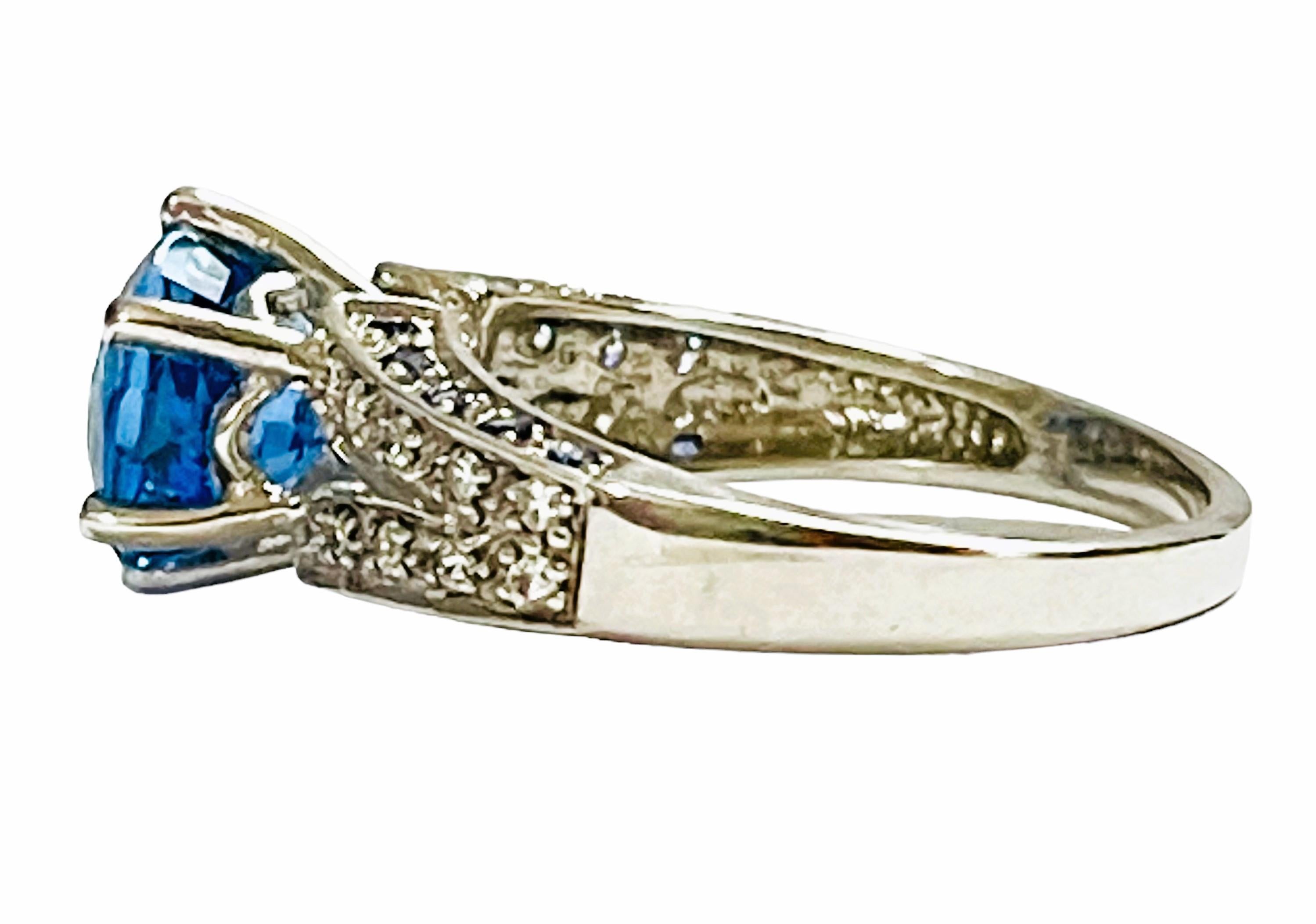 Frei von Einschlssen Afrikanischer Schweizer Blauer Topas & Saphir Sterling Ring 6,5 (Art déco)
