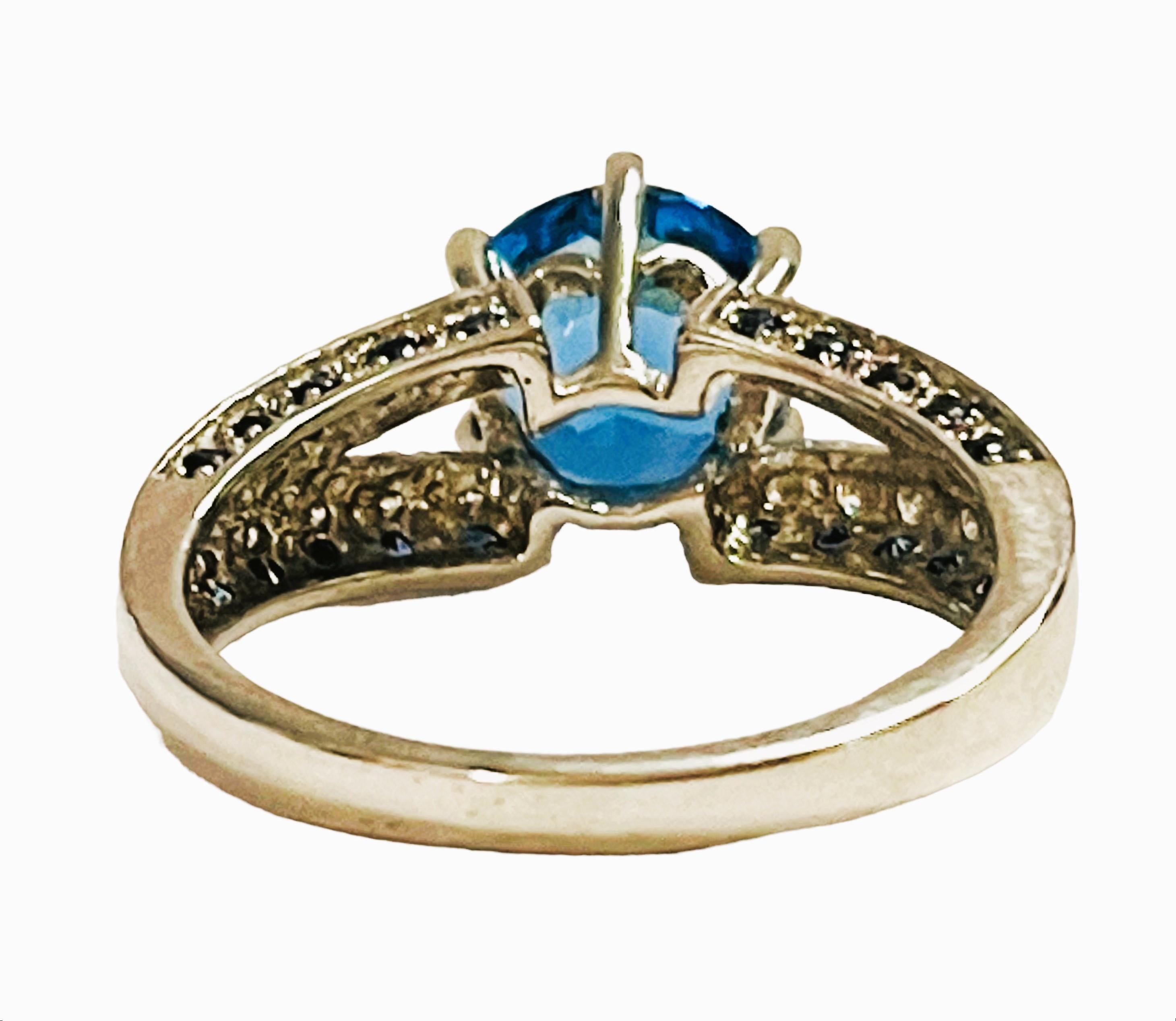 Frei von Einschlssen Afrikanischer Schweizer Blauer Topas & Saphir Sterling Ring 6,5 (Rundschliff)