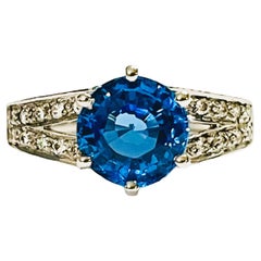 New Free of Inclusions African Swiss Blue Topaz & Sapphire Sterling Ring 6.5