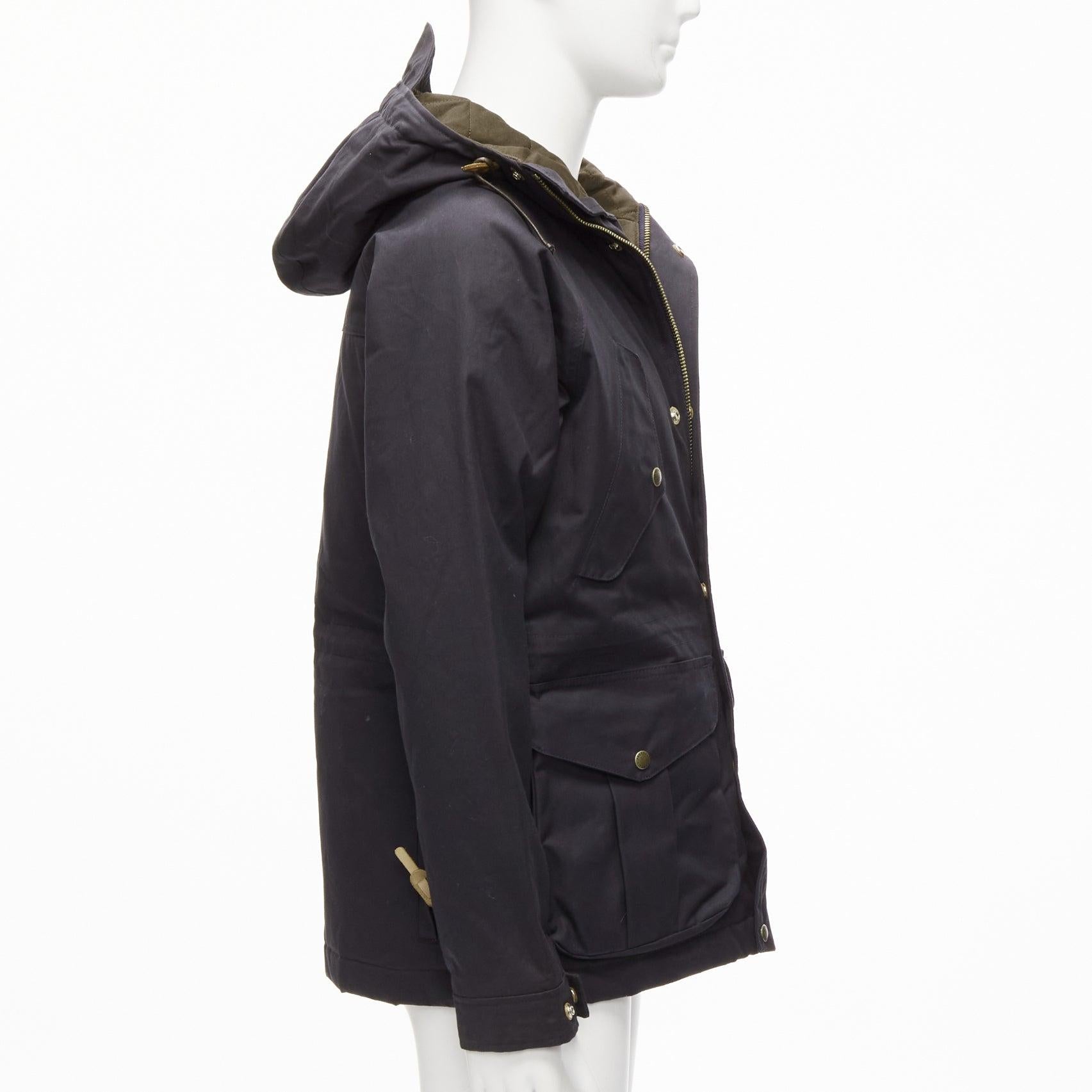 Men's new FREE RAIN black cotton copper stud buttons hooded anorak jacket US38 M