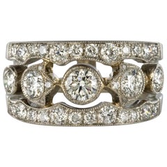 New French 1.68 Carats Diamonds Platinum Band Ring