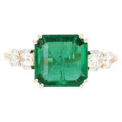 New French 2.48 Carats Emerald Diamonds 18 Karat Rose Gold Ring