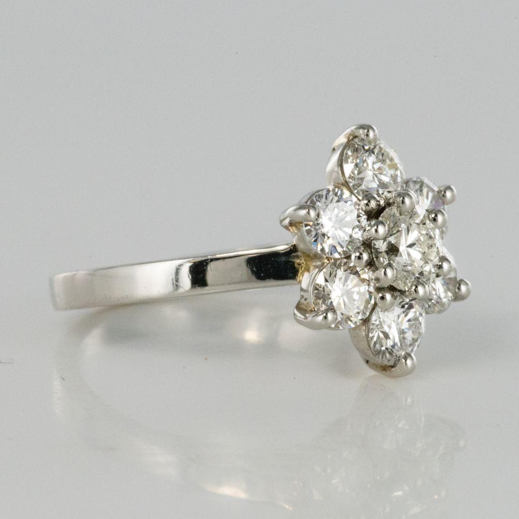 French Diamond Platinum Daisy Ring For Sale 1