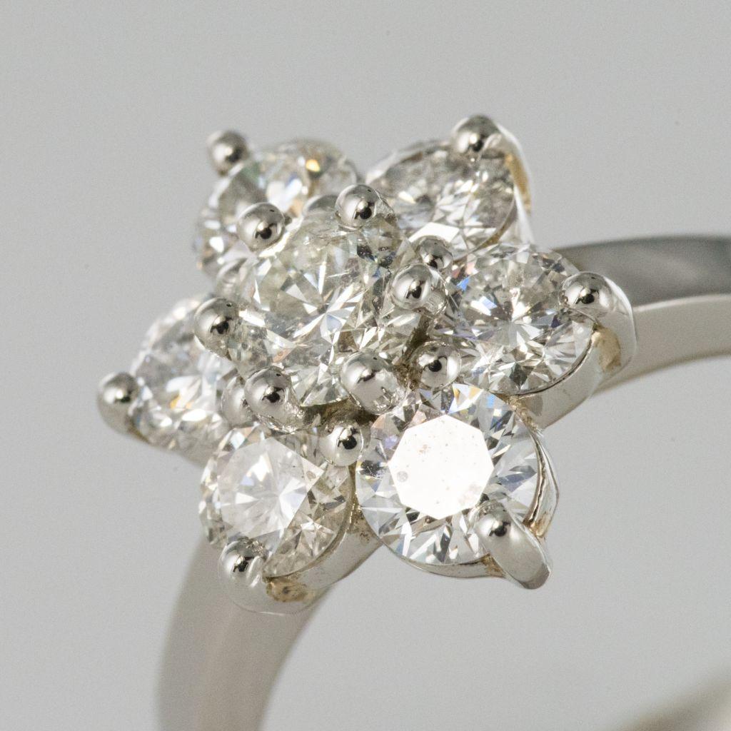 French Diamond Platinum Daisy Ring For Sale 2