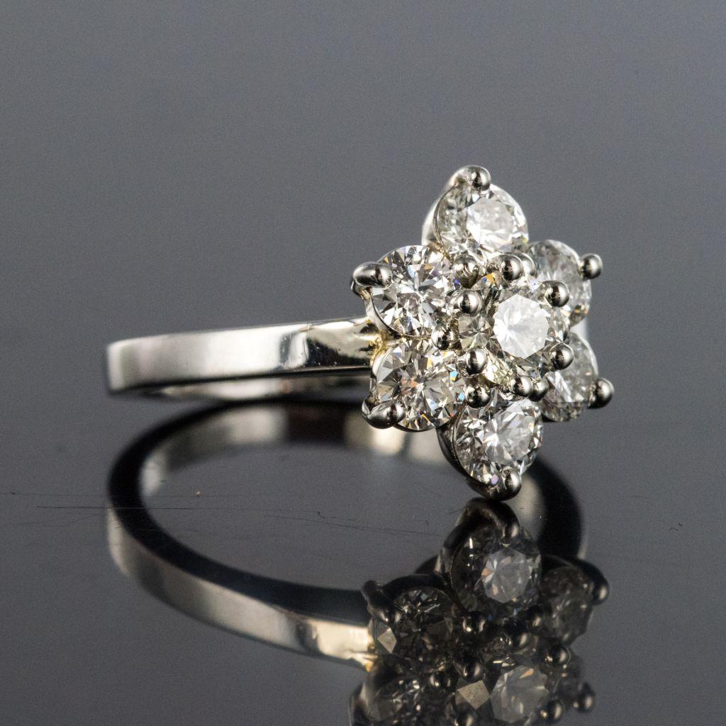 French Diamond Platinum Daisy Ring For Sale 4