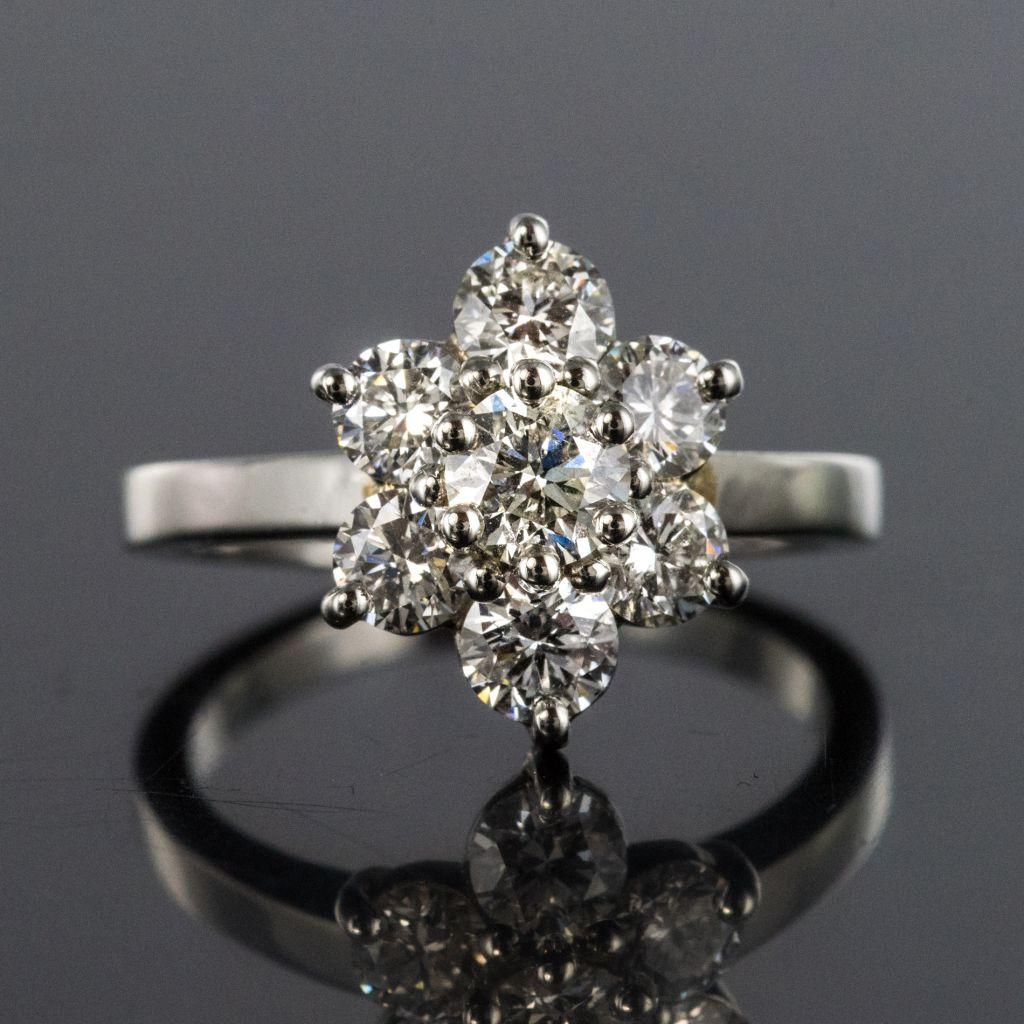 French Diamond Platinum Daisy Ring For Sale 5