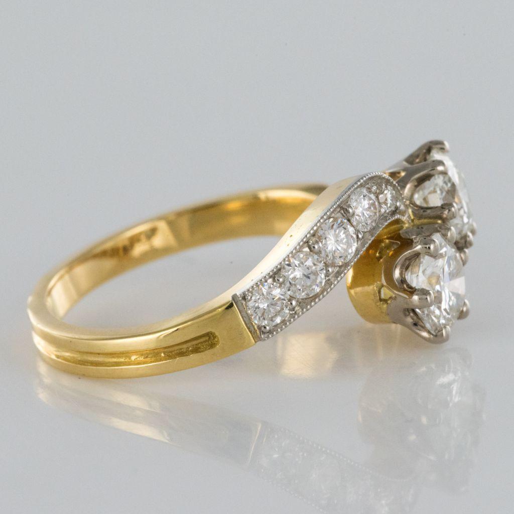 Französischer Diamant Platin Gold Toi et Moi Verlobungsring 1