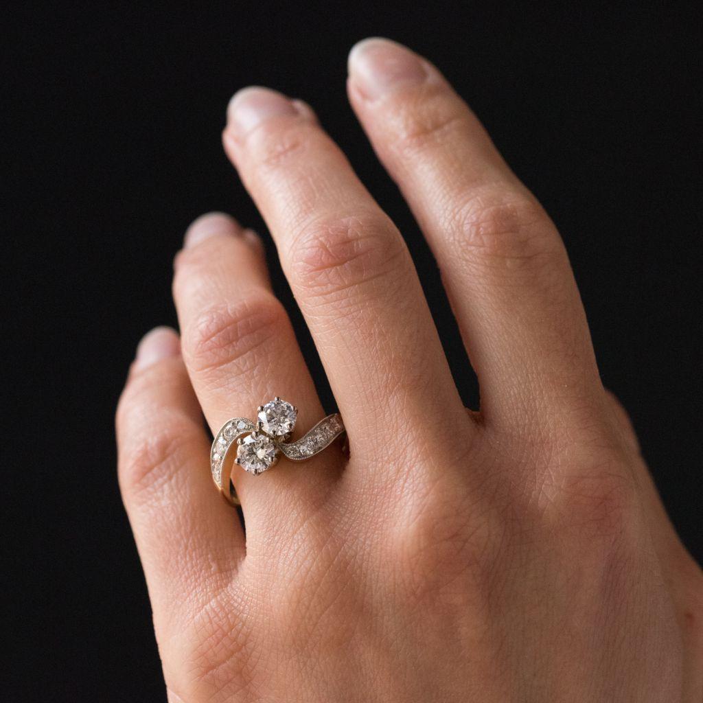 Französischer Diamant Platin Gold Toi et Moi Verlobungsring 3