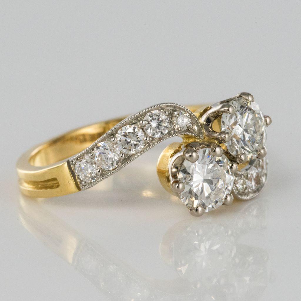 Französischer Diamant Platin Gold Toi et Moi Verlobungsring 4