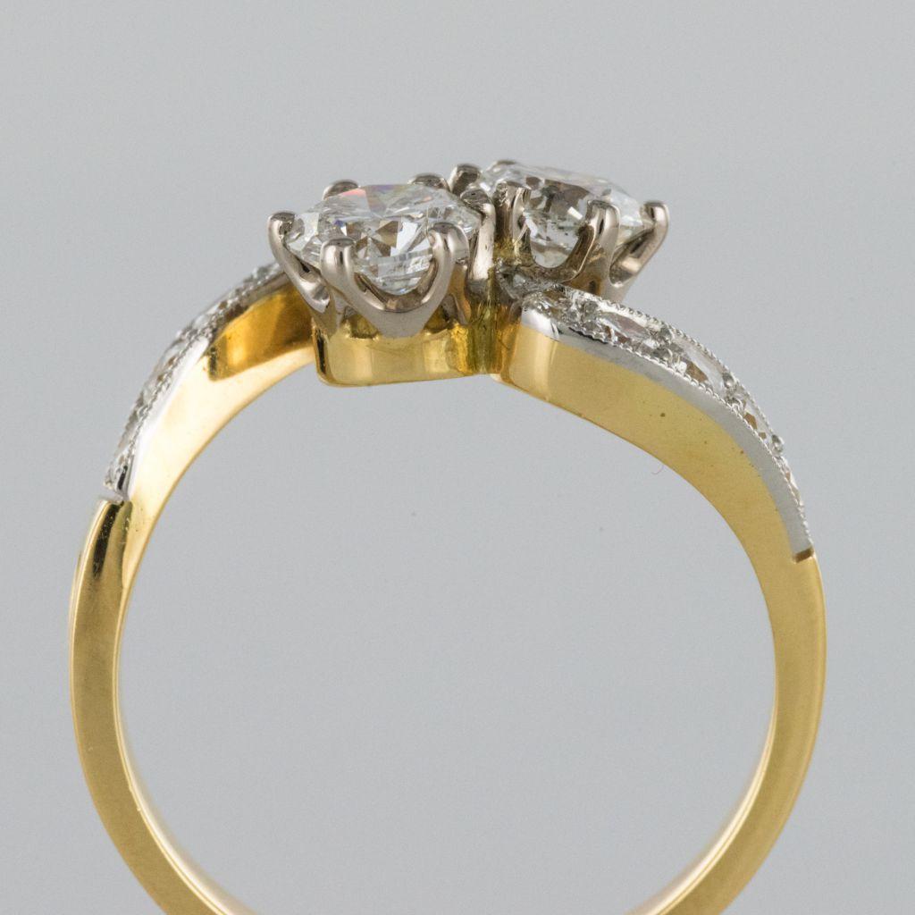 French Diamond Platinum Gold Toi et Moi Engagement Ring 2
