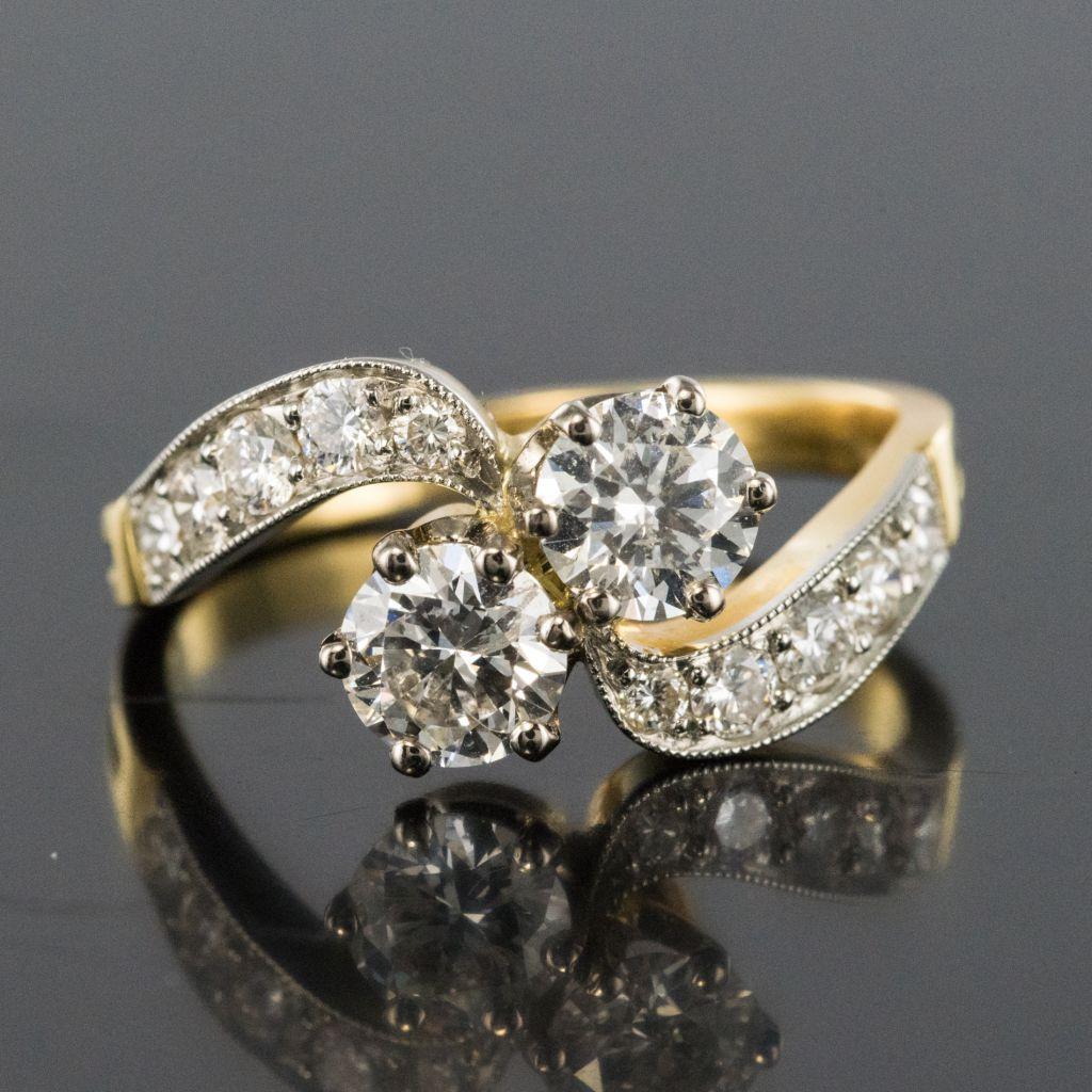 French Diamond Platinum Gold Toi et Moi Engagement Ring 7