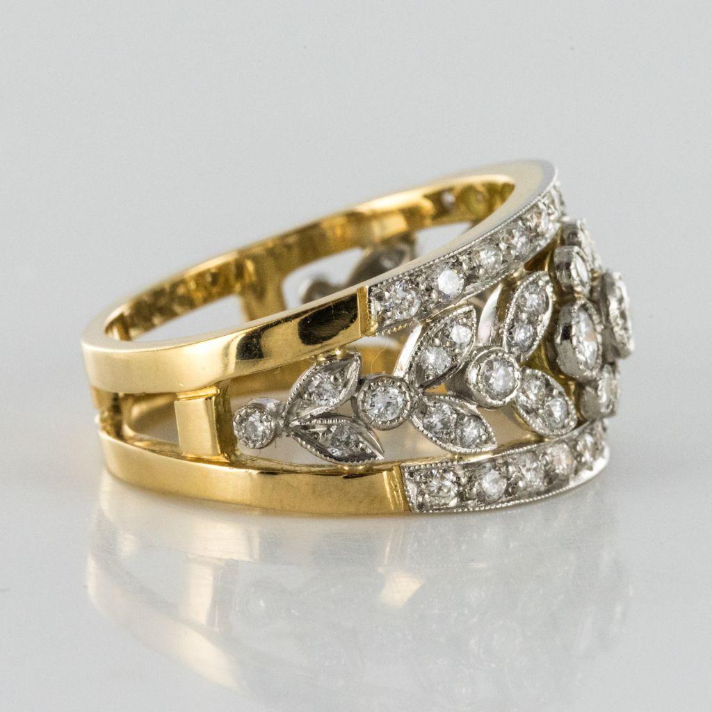 French Floral Motif Diamond Gold Band Ring 2