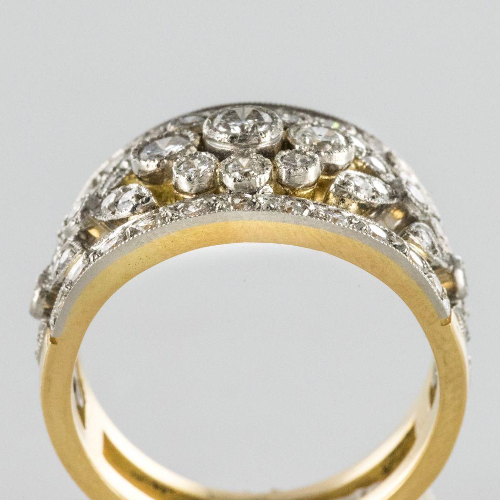 French Floral Motif Diamond Gold Band Ring 3