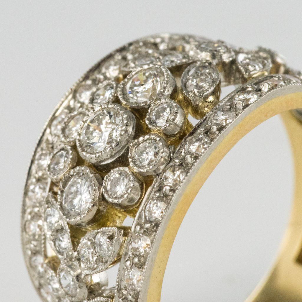 Women's French Floral Motif Diamond Gold Band Ring