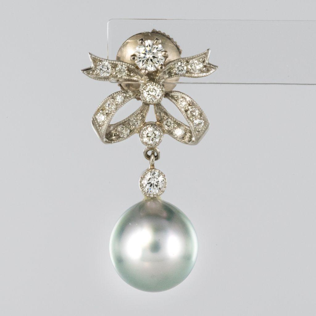 Französische Graue Perlen-Diamant-Ohrringe 4