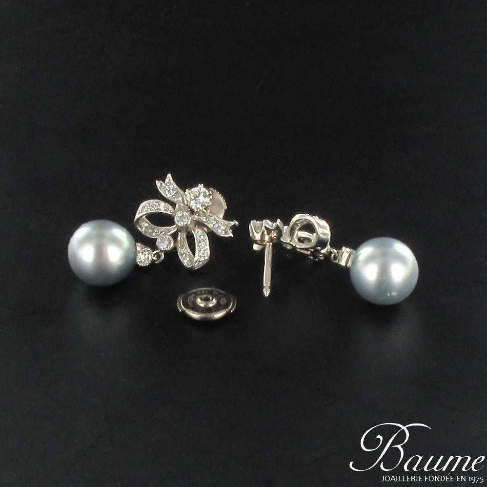 French Grey Pearl Diamond Earrings 3