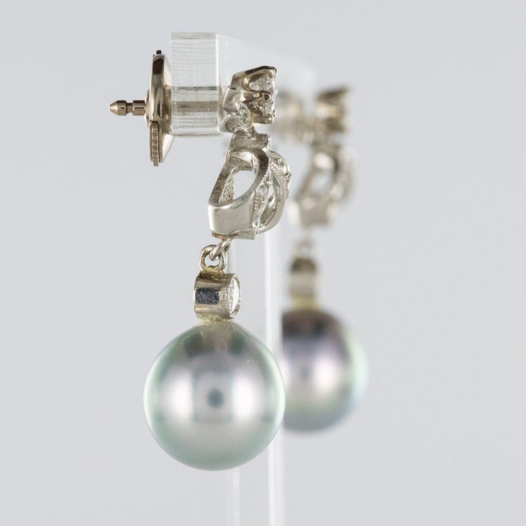 French Grey Pearl Diamond Earrings 4