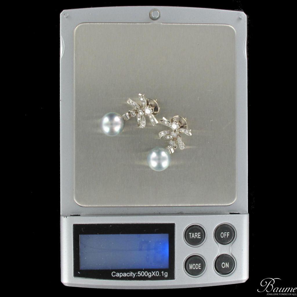 French Grey Pearl Diamond Earrings 5