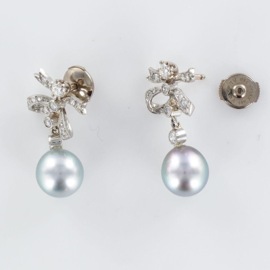 French Grey Pearl Diamond Earrings 8