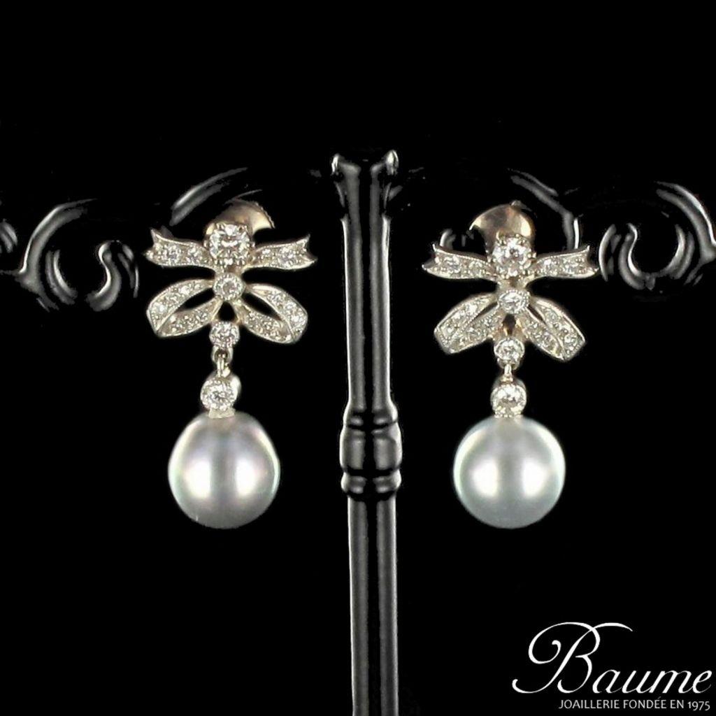Napoleon III French Grey Pearl Diamond Earrings