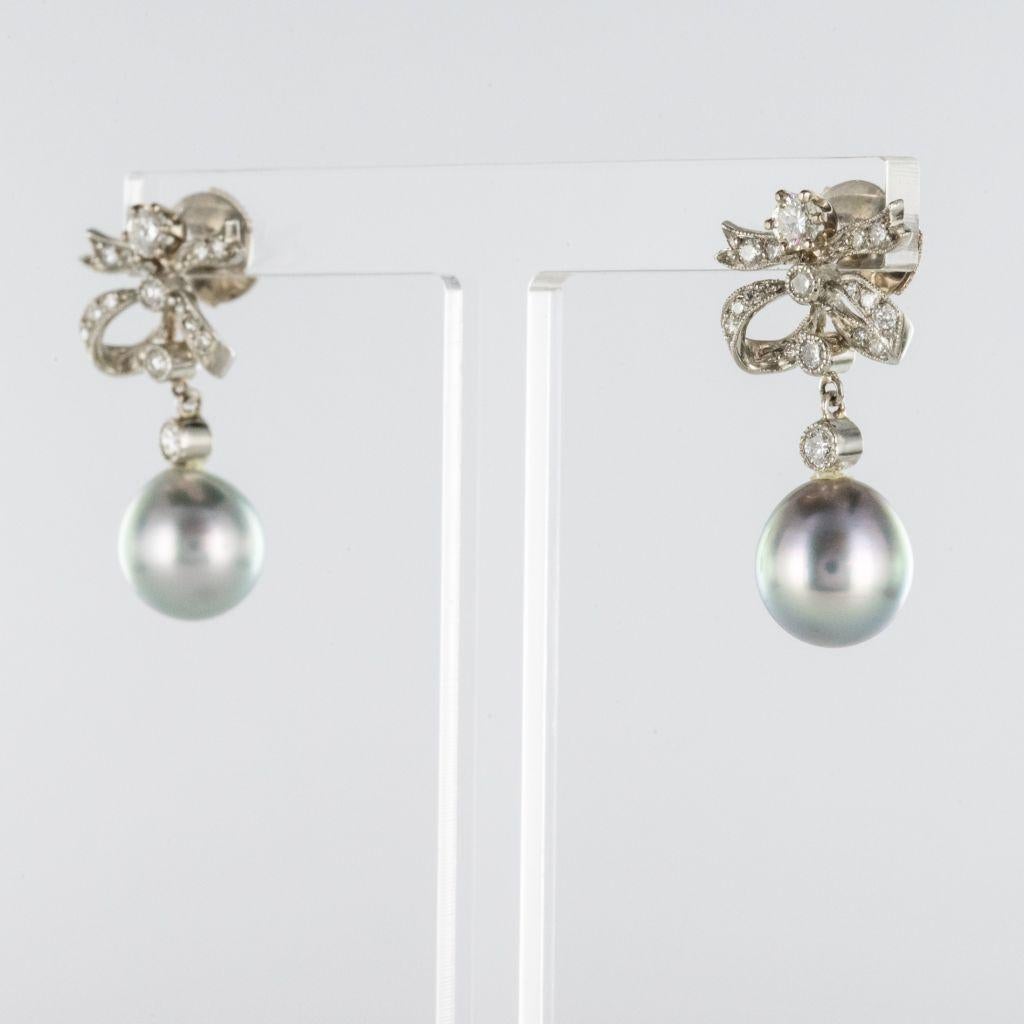 Women's French Grey Pearl Diamond Earrings