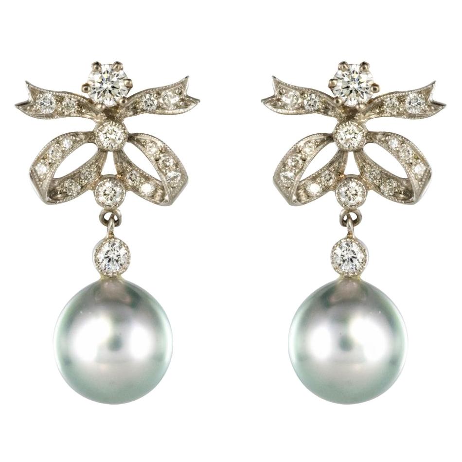 French Grey Pearl Diamond Earrings