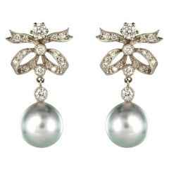 French Grey Pearl Diamond Earrings