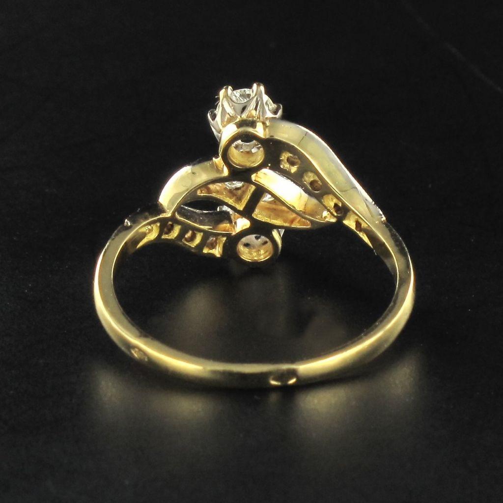French Diamond Platinum 18 Karat Yellow Gold Openwork Design Ring 7