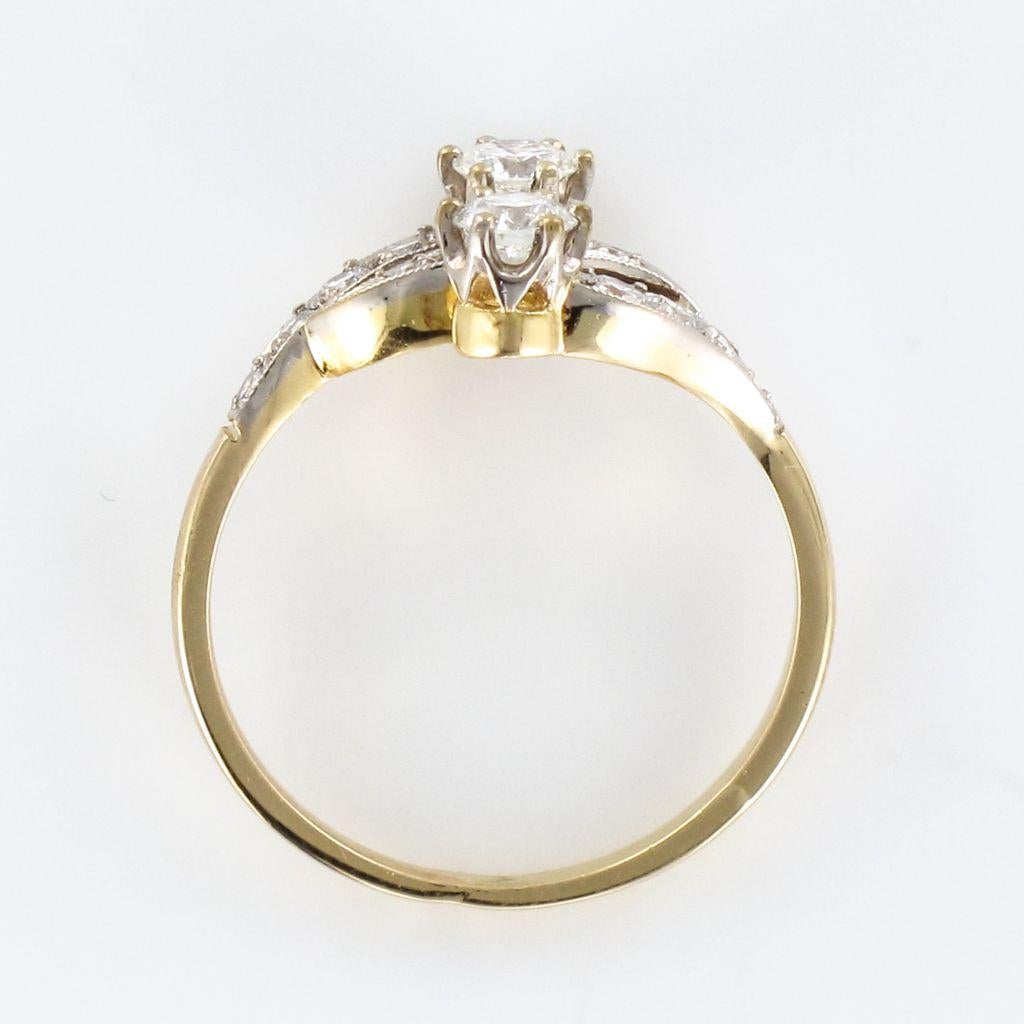 French Diamond Platinum 18 Karat Yellow Gold Openwork Design Ring 8