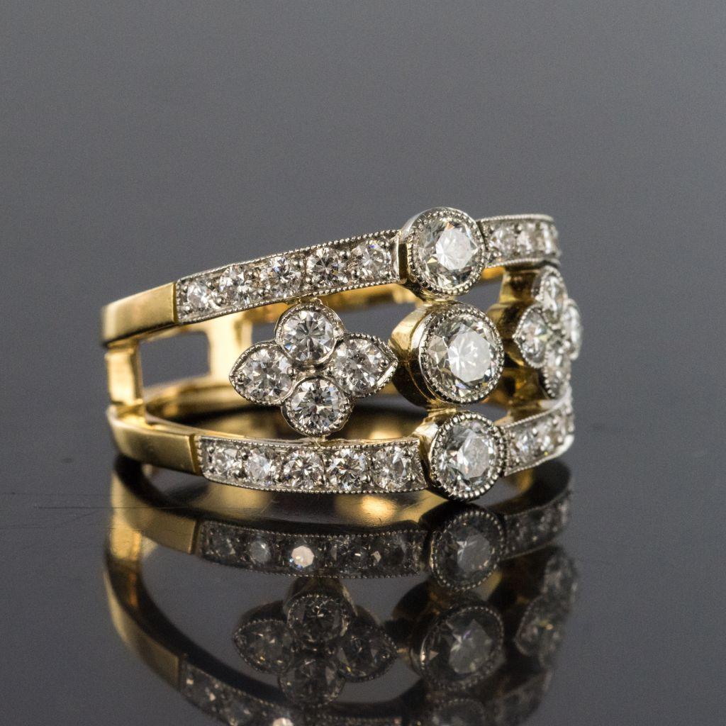 French Openwork Diamond Gold Platinum Band Ring 6