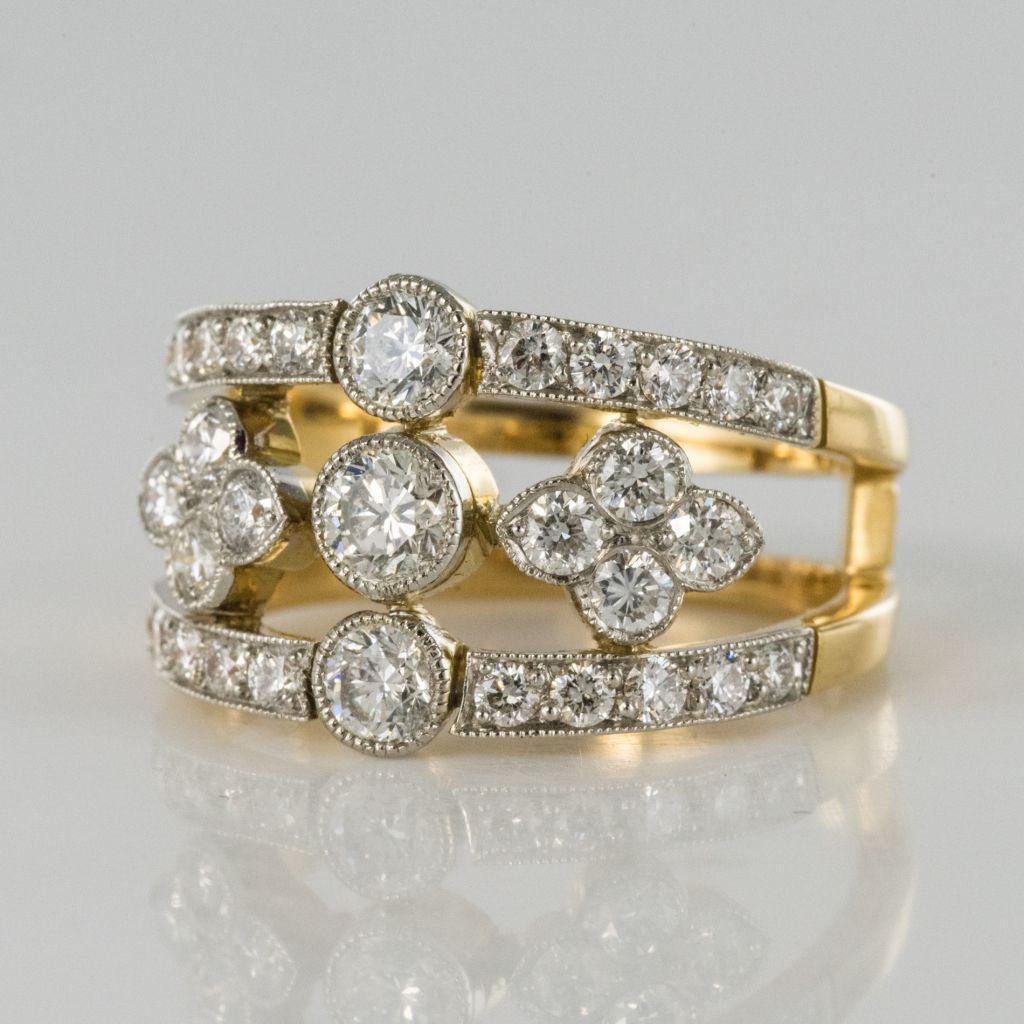 Modern French Openwork Diamond Gold Platinum Band Ring