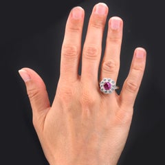 New French Pink Sapphire Diamond 18 Karat Yellow Gold Platinum Daisy Ring