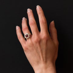 French Ruby Diamond 18 Karat Yellow Gold Platinum Daisy Ring