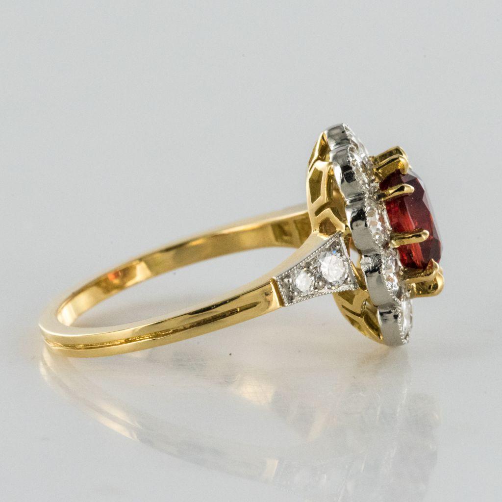 French Spessartite Garnet Diamond Gold Platinum Ring 2