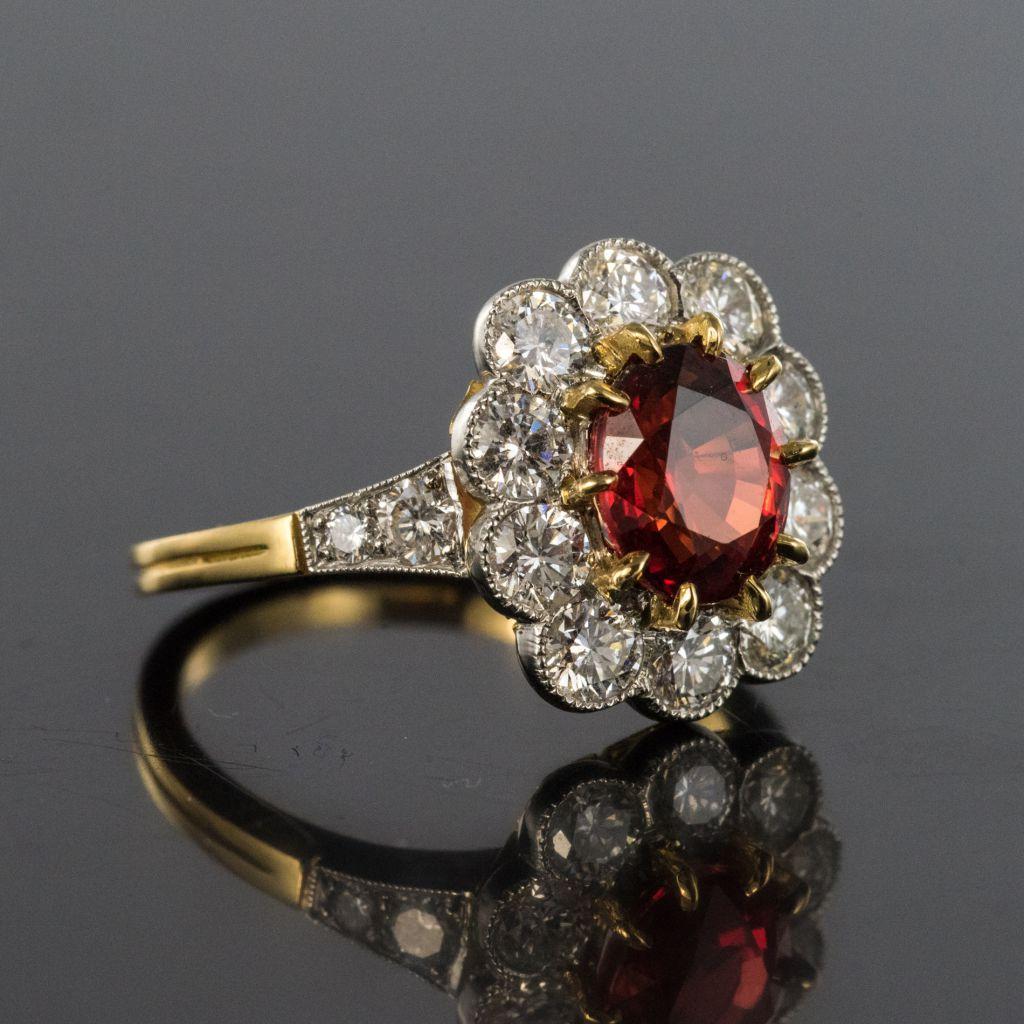 Franzsischer Spessartit Granat Diamant Gold Platin Ring 7
