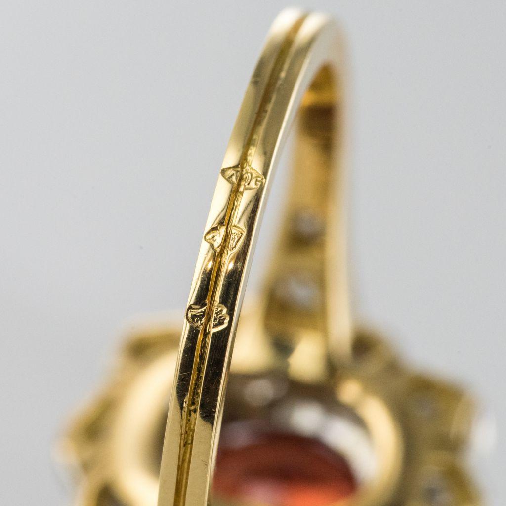 French Spessartite Garnet Diamond Gold Platinum Ring 9