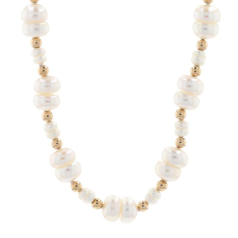 Metal Content: Guaranteed 18k Gold as stamped

Stone Information:
Freshwater Pearls - 
Color: White

Chain Style: Knotted Strand 
Chain: length 16 3/4