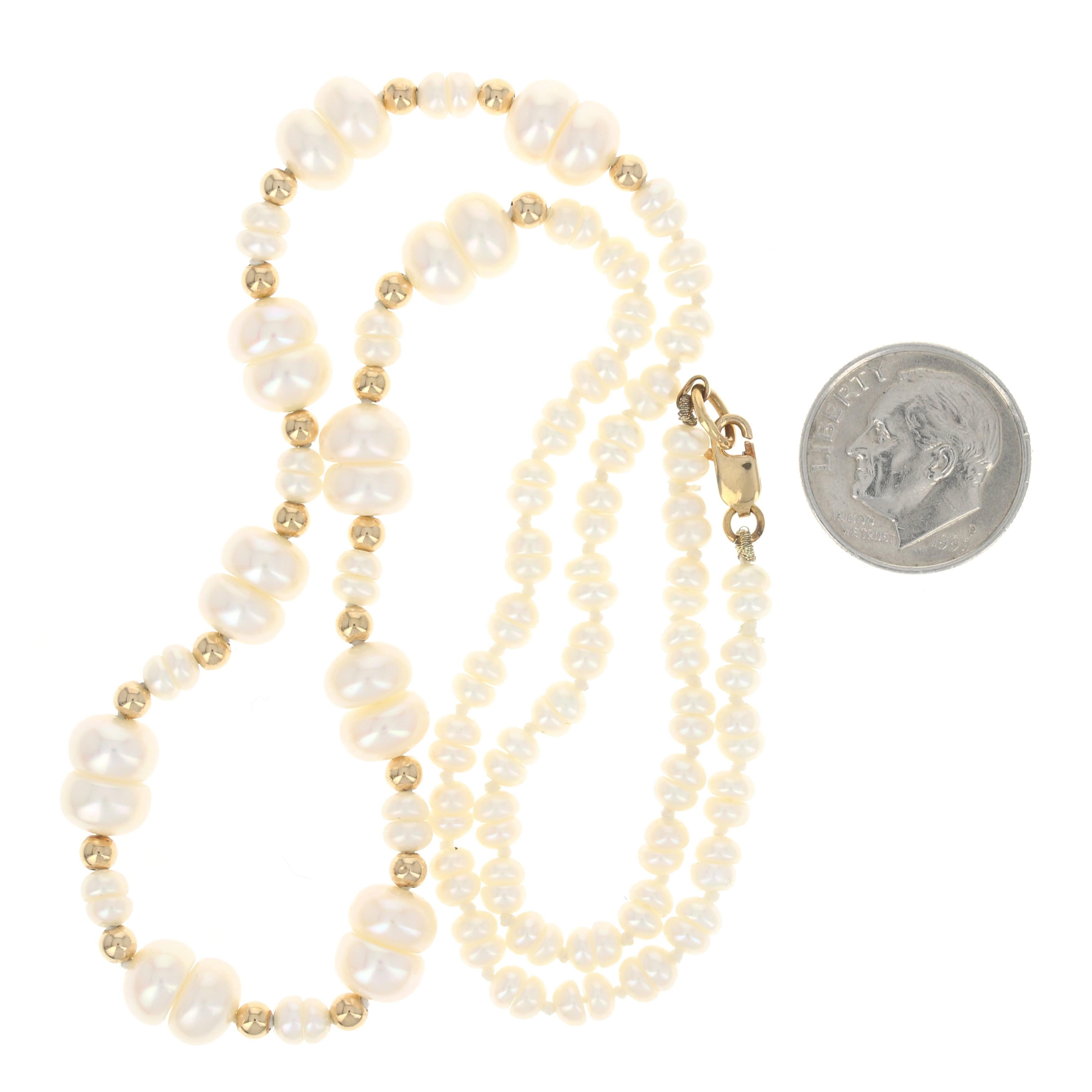 Freshwater Pearl Necklace, 18k Yellow Gold Knotted Strand In New Condition For Sale In Greensboro, NC