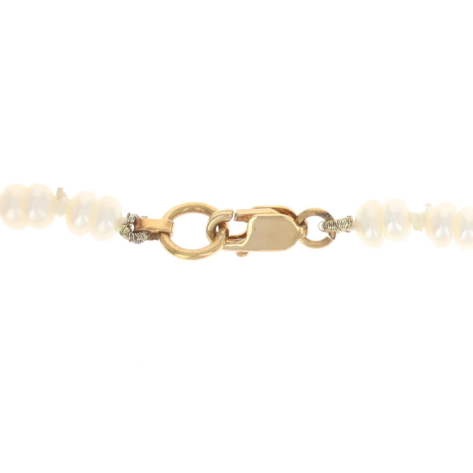 Women's Freshwater Pearl Necklace, 18k Yellow Gold Knotted Strand For Sale