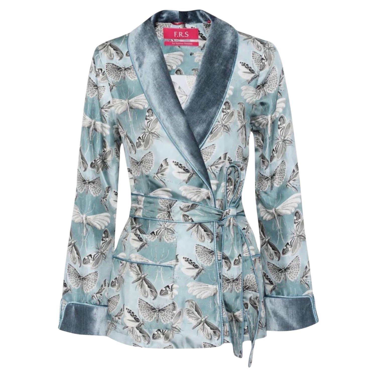 NUEVO F.R.S For Restless Sleepers FRS Chaqueta y cinturón de terciopelo de seda con estampado botánico M