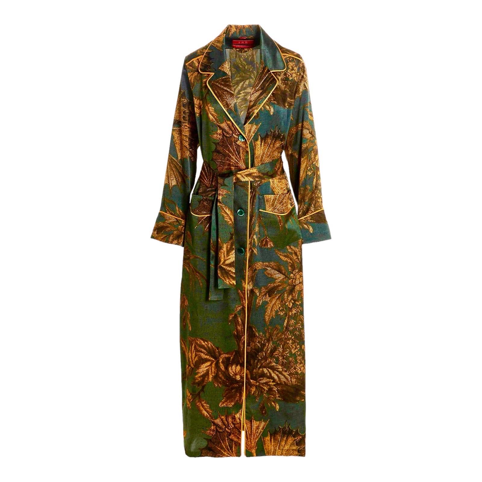 NEW F.R.S For Restless Sleepers FRS Gold & Green Silk Dress Robe Coat M For Sale