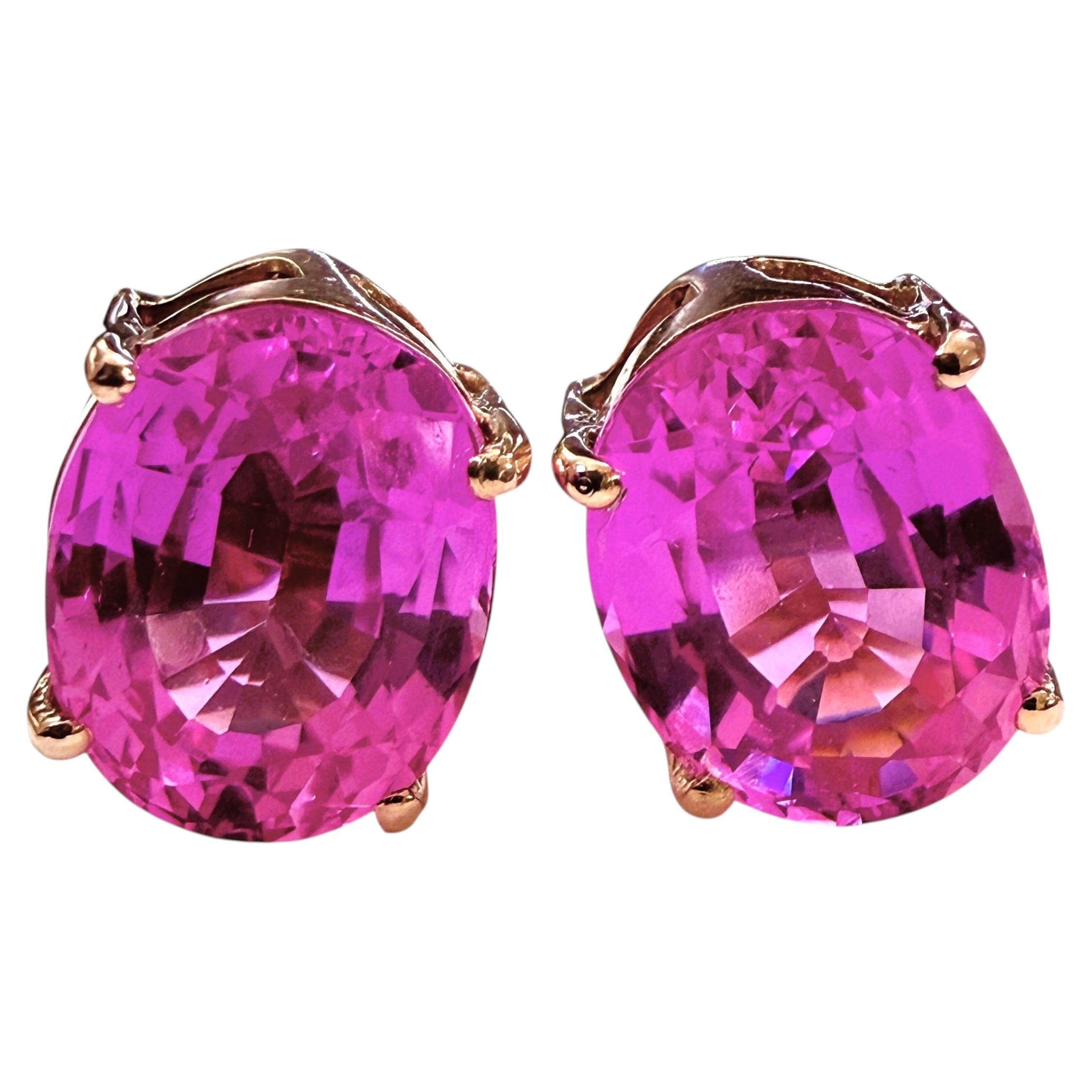 New Fuchsia Pink Sapphire 11 Carat Rose Gold PL Sterling Silver Earrings