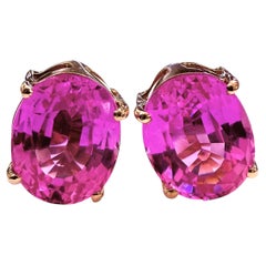 Neue Ohrringe aus Fuchsia-rosa Saphir, 11 Karat, Roségold, PL, Sterlingsilber