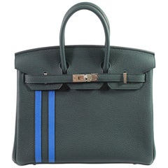 New Full Set Hermes Birkin 25 Officier Green Cypres and Blue Zellige