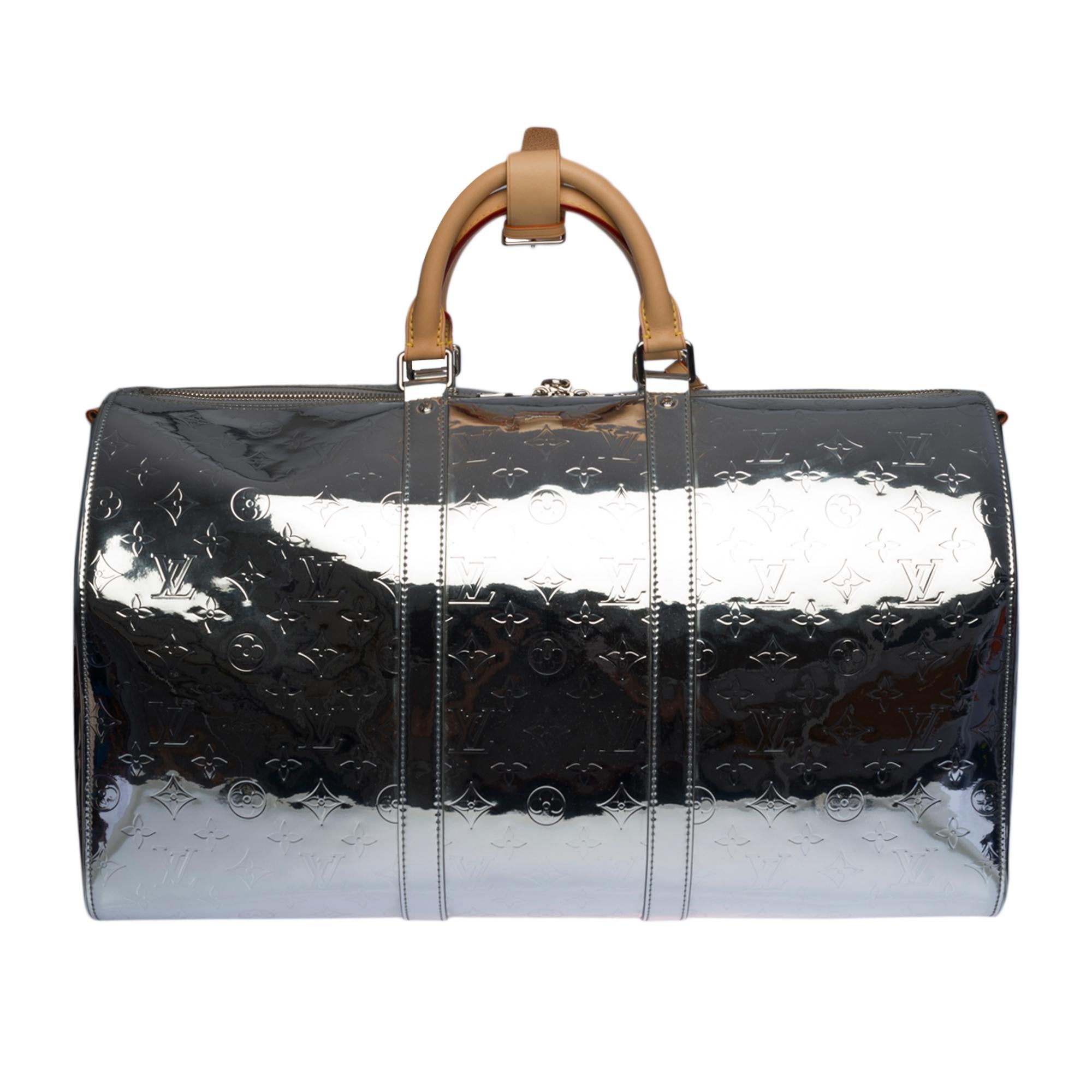 Black NEW-FW 2022 Virgil Abloh- Louis Vuitton keepall 50 strap Travel bag Mirror Mono For Sale